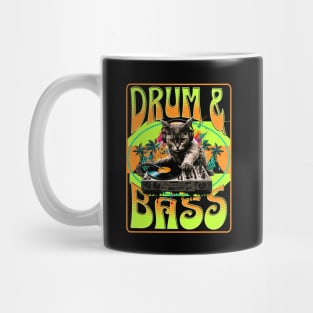 DRUM AND BASS  - Psychedelic Cat Dj (lime/orange) Mug